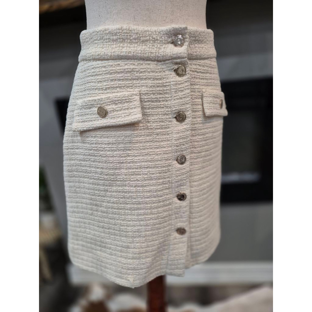 MAJE Tweed Skirt Size 38 Beige color in Excellent Condition - Picture 5 of 8